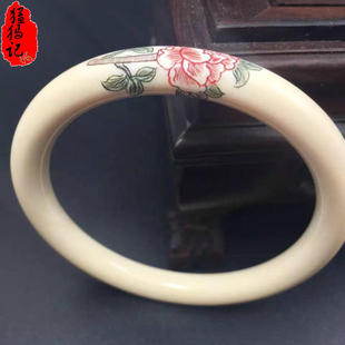 天然保证正品猛犸象牙超大口径富贵牡丹1.0圆棍女款手镯顺丰包邮