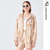 女士条纹宽松显瘦防晒外套休闲套装 雅格上美 春夏新款 A24CF33J23