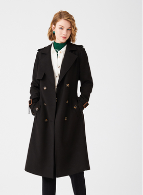 雅格上美 秋冬新款女士英伦风中长款收腰显瘦翻领风衣 A24QF32J41