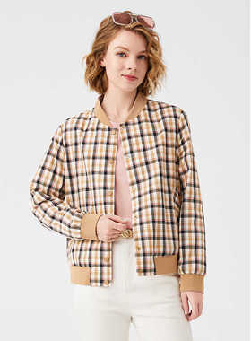 雅格上美 秋冬新款女士短款两面穿夹克格纹运动棒球服 A24QF33J22