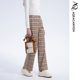 雅格上美秋冬新款 女士复古格纹高腰显瘦百搭休闲直筒裤 A25QF66J13
