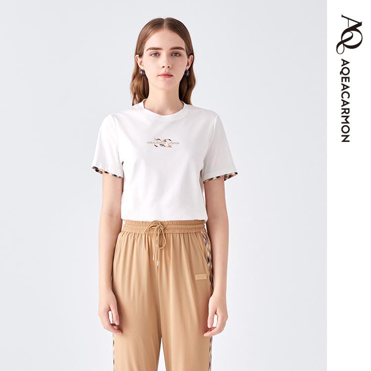 雅格上美 春夏新款女士时尚休闲通勤圆领棉质短袖T恤 A24CF01J22