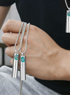 十二星座项链男香水瓶吊坠钛钢项链高档个性坠链潮牌毛衣链