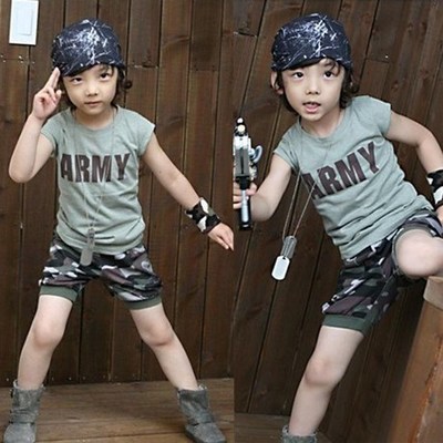 2025夏装韩版男童装短袖T恤短裤套装迷彩服运动装男孩迷彩服套装