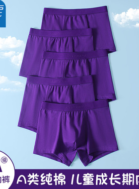 真维斯男童纯棉紫色平角内裤儿童紫腚赢中大童学生新款四角短裤头