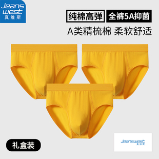 真维斯黄色男士三角内裤男纯棉抗菌金色本命年马年底裤衩男款裤头
