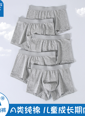 抑菌纯棉儿童内裤男童浅灰色平角裤中大童男生四角短裤青少年底裤
