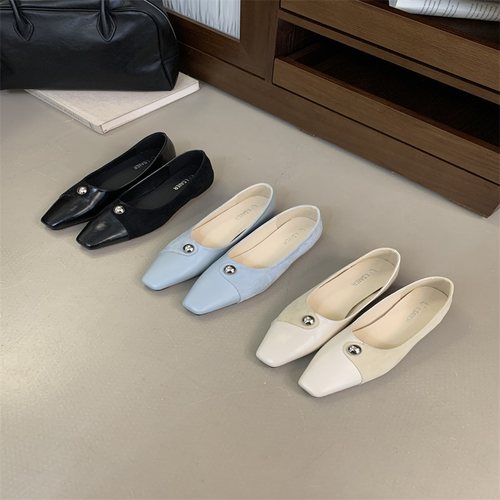 方头平底玛丽珍单鞋韩版软底通勤配裙子奶奶鞋