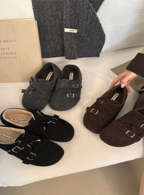 厚底灰色毛呢勃肯鞋女棉鞋2025新款秋冬加绒保暖一脚蹬软底豆豆鞋