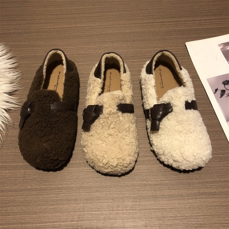 韩版复古毛茸茸懒人一脚蹬毛毛鞋女秋冬新款软底百搭休闲勃肯单鞋