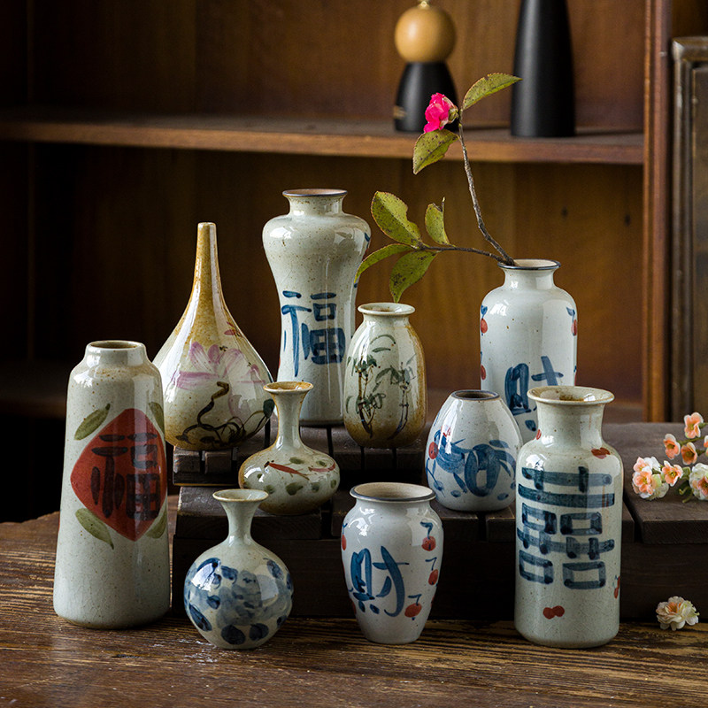 手工釉下绘制青花小花瓶彩绘陶瓷高温花插干花器皿桌面创意摆件,家居饰品,花瓶,淘宝优惠券,粉丝福利购,淘宝优惠卷