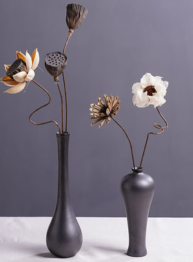 陶瓷小花瓶景德镇黑色玉静禅意插花干花装饰复古茶桌水培花器摆件