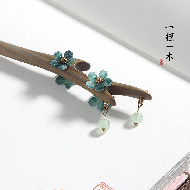黑檀绿发簪女古风高级感花朵簪子