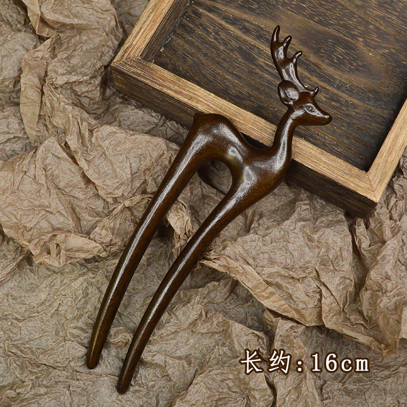 可爱动物u型檀木发簪新中式簪子懒人盘发器古风发钗汉服配饰头饰