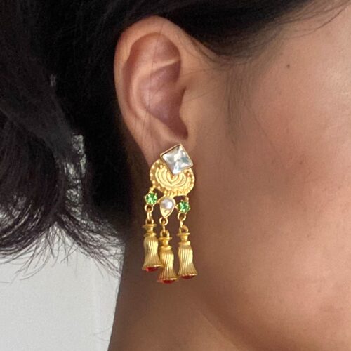 春游·金色复古宫廷风菱形流苏吊坠vintage中古风bling银针耳环