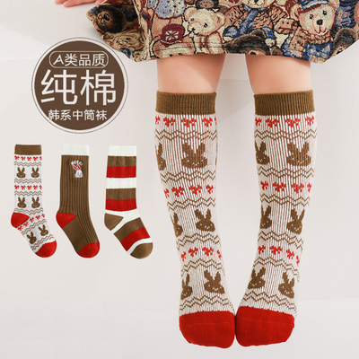女童袜子秋冬纯棉无骨卡通高筒袜