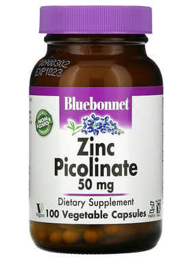 美国Bluebonnet Zinc picolinate 吡啶甲酸锌 50mg 100粒素食胶