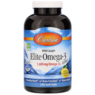 美国 Carlson Elite Omega-3 鱼油 柠檬味1600mg240粒软胶囊