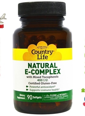 美国Country Life E COMPLEX天然维生素E混合生育酚VE 400IU*90粒