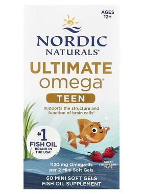 美国Nordic Ultimate Omega青少年teen鱼油12-18岁草莓味60粒