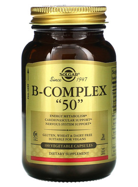 美国 Solgar 复合B族维生素B-50 素食胶囊B-Complex 100粒/250粒