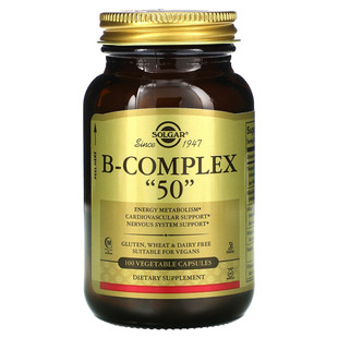 美国Solgar复合B族维生素B-50 B100素食胶囊B-Complex 100/250粒