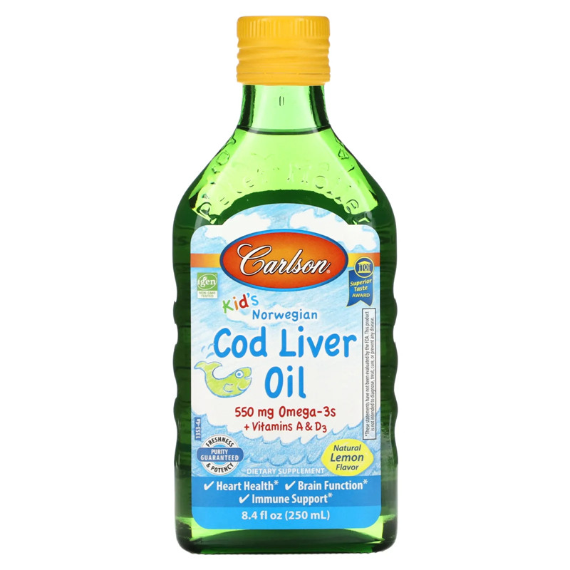 美国Carlson cod liver oil儿童挪威鳕鱼鱼肝油含VA VD DHA 250ml