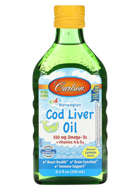 美国Carlson cod liver oil儿童挪威鳕鱼鱼肝油含VA VD DHA 250ml