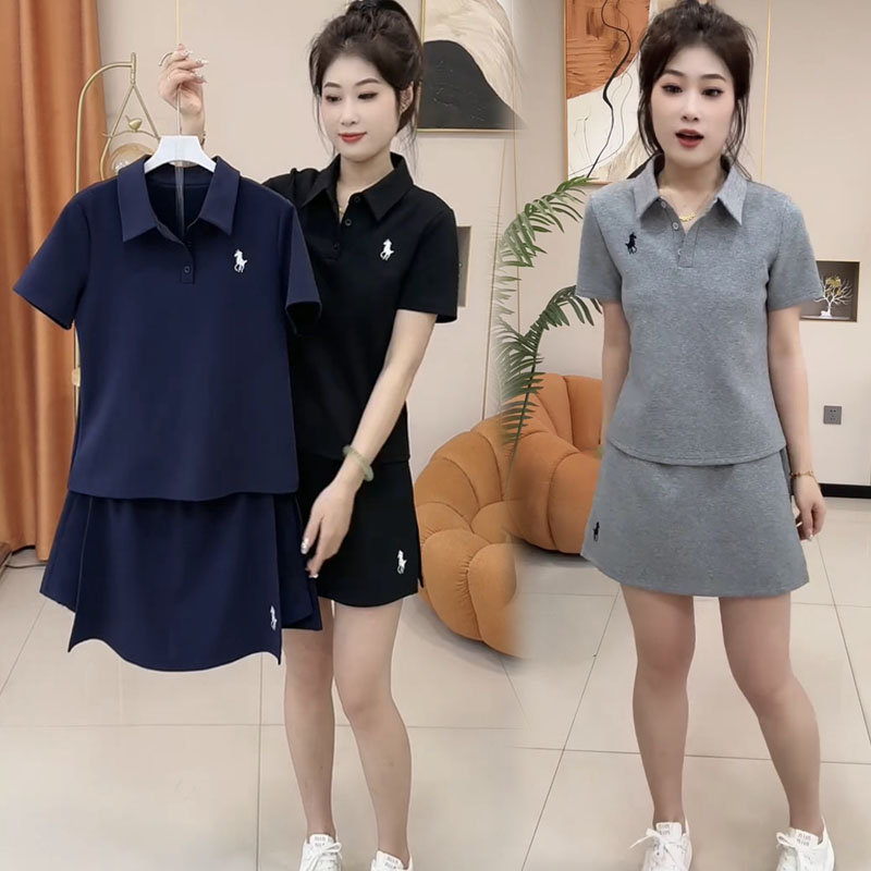 同款POLO短袖裙套装上衣刺绣休闲新款女时尚网红两件套领夏季裤衩