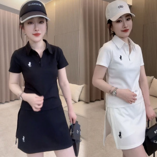 百搭刺绣新款 裙短袖 服棒球POLO女夏套装 时尚 两件套上衣网红领 短裤