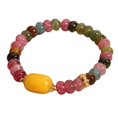 黄玉手串算盘珠女款手链轻奢碧玺玉石精致彩虹新款小众路路通饰品