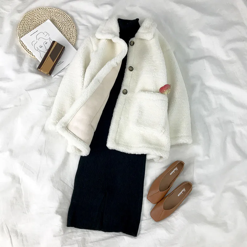 单/套装女秋冬羊羔毛加厚外套时尚针织裙子毛衣连衣裙女装两件套