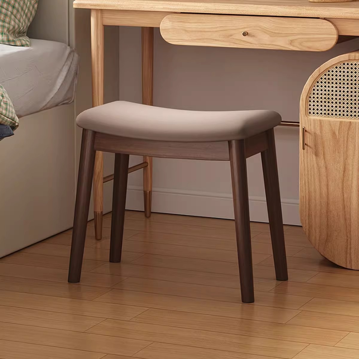 简约实木梳妆凳轻奢家用化妆凳子女生卧室梳妆台凳子现代化妆椅凳