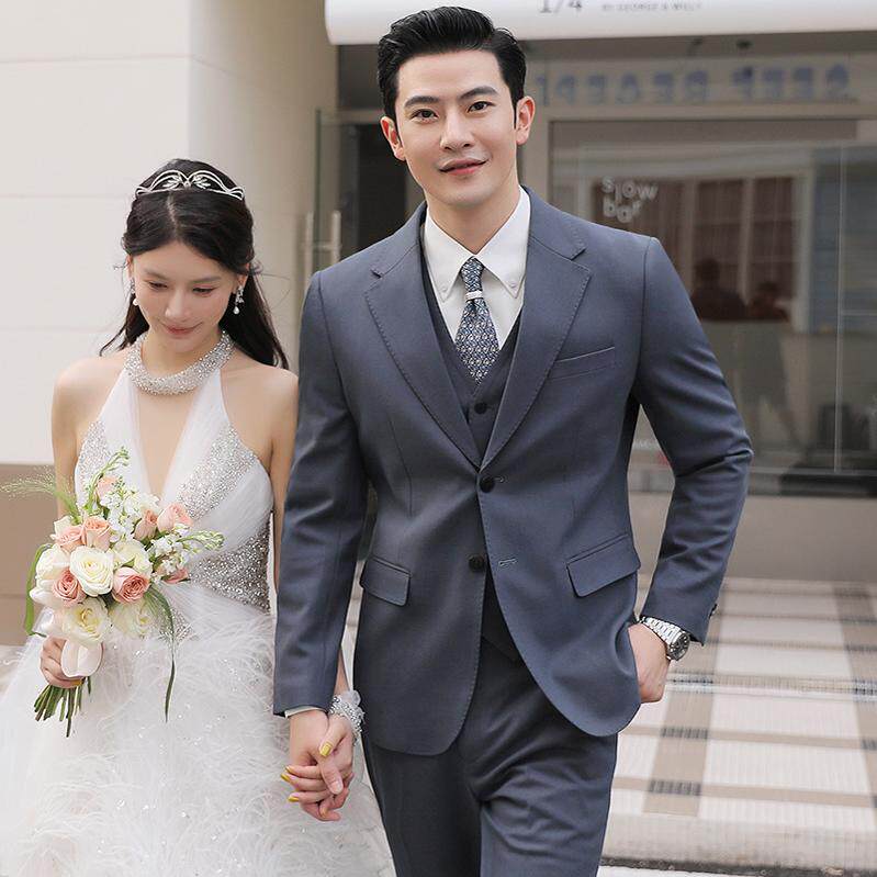 雷蒙10%高端羊毛商务正装男结婚修身西服职场英伦休闲西装三件套