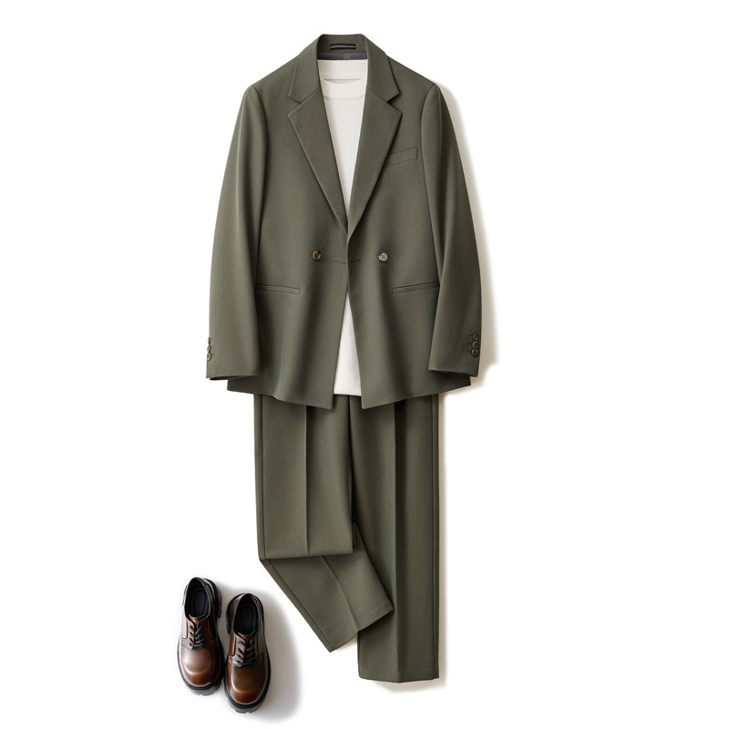 雷蒙轻奢高级感廓形西装男套装休闲外套结婚订婚通勤西服两件套风