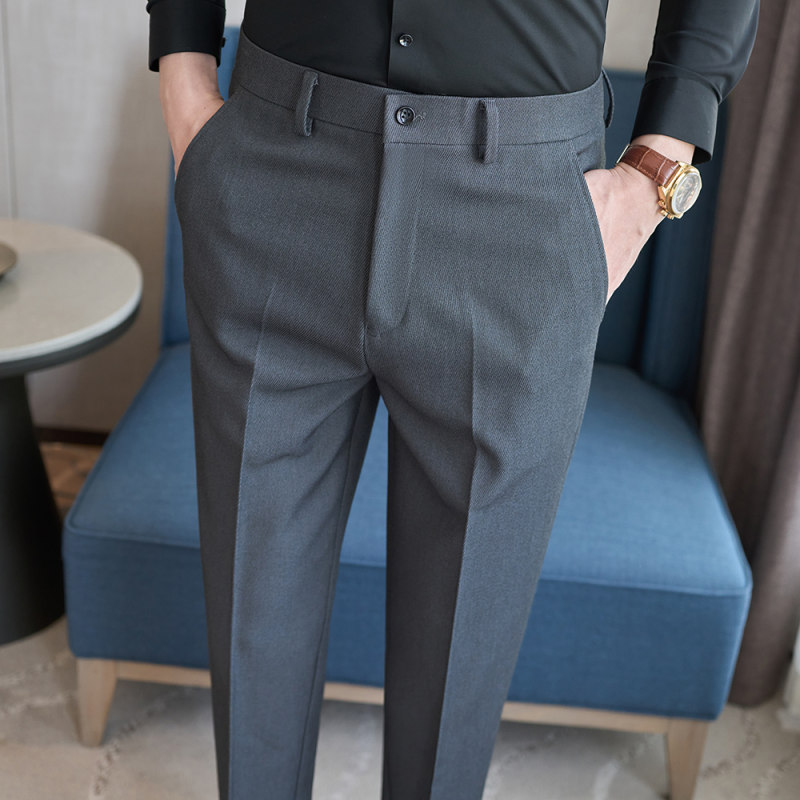 雷蒙轻奢斜纹布面料加厚毛呢西裤男秋冬新款高级感修身保暖休闲裤