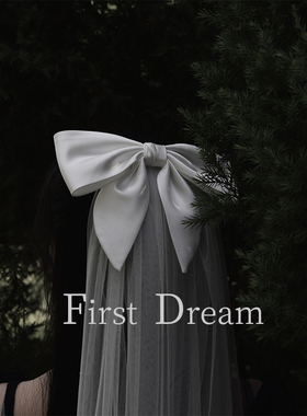 FirstDream新品超仙森系结婚礼白色新娘头饰长拖尾蝴蝶结头纱网纱