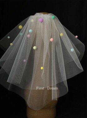 FirstDream2024年新款领证登记多巴胺短款求婚可爱女童生日小头纱