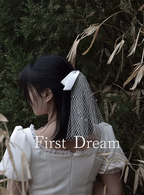 FirstDream2021新款新娘头饰领证登记拍照小道具网格蝴蝶结小头纱