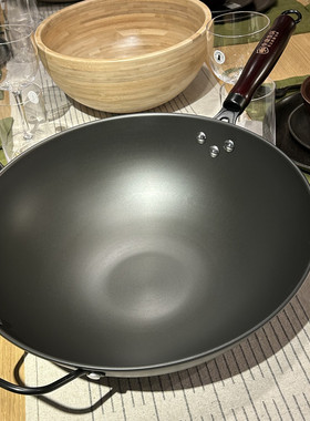 中康超轻铁锅女仕单手颠锅0涂层深氮不生锈圆底燃气凹灶34-36CM