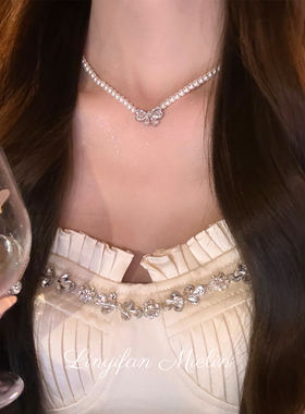 【Mielin】少女心结 闪锆蝴蝶结珍珠项链甜美精致感锁骨链choker