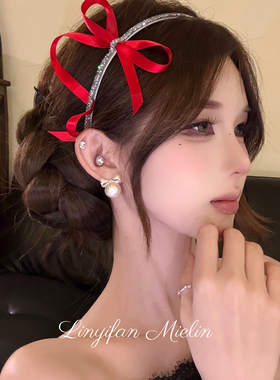 【Mielin】甜心频率 红色蝴蝶结丝带发箍细边闪锆头箍高颅顶发饰