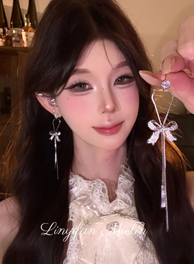 【Mielin】情结旋绕 韩系闪锆蝴蝶结耳钉长款吊坠耳环设计感耳饰