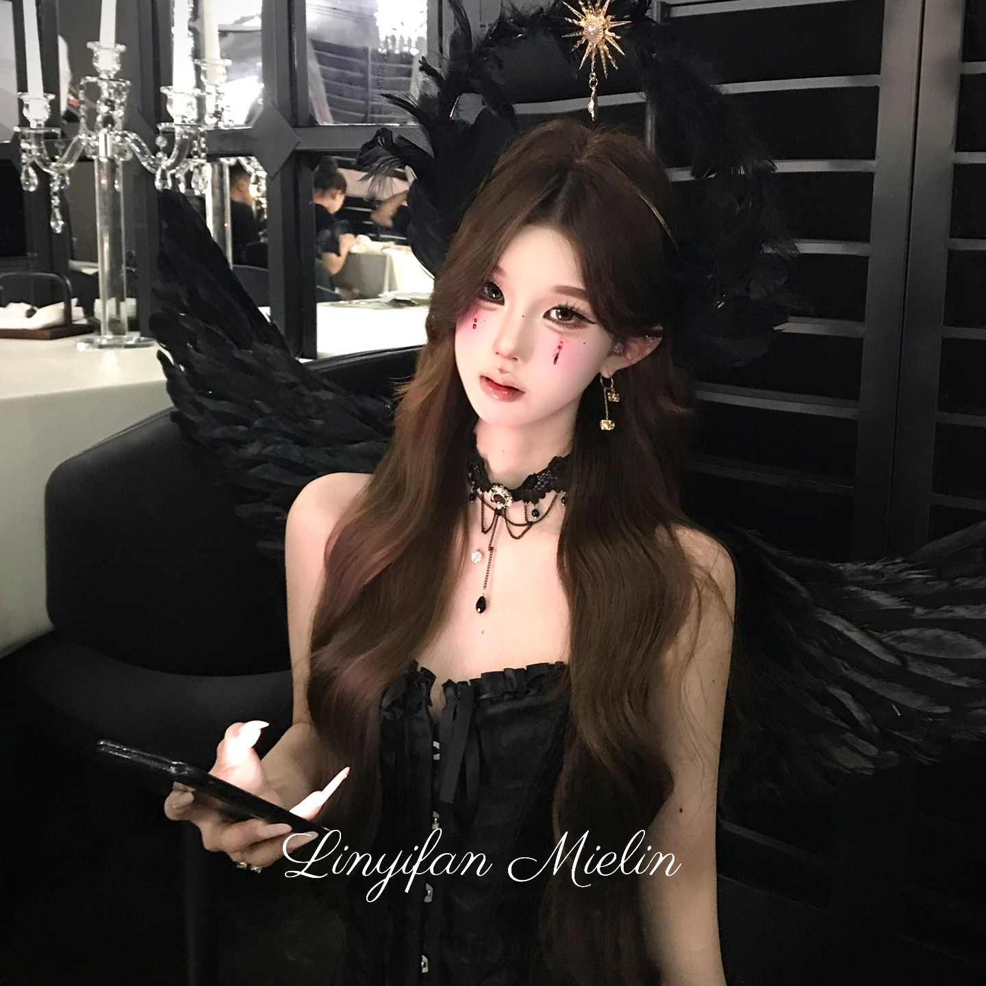堕落天使*暗黑风精灵翅膀羽毛cosplay万圣节服装饰女穿搭套装道具