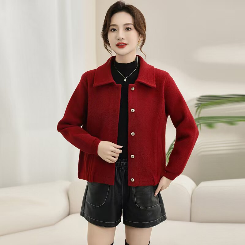 新款秋冬装时尚百搭显瘦双面呢女外套短款休闲宽松水貂绒针织开衫