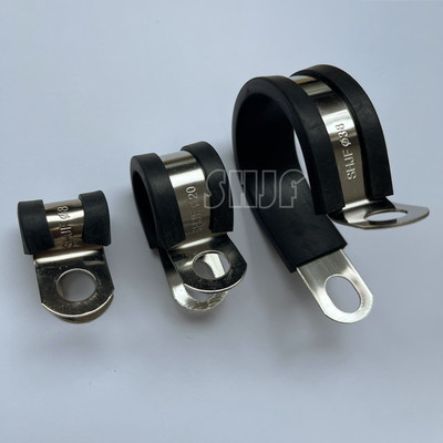 304不锈钢连胶条卡箍/R型固定卡SHJF橡胶减震卡箍宽20mm孔10.4mm