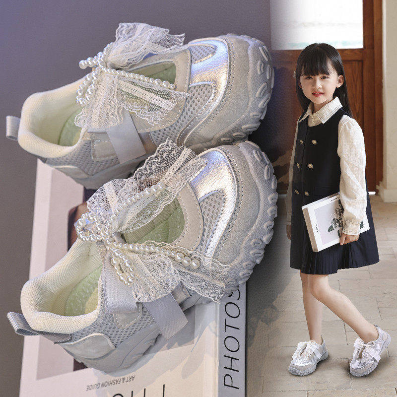 儿童运动鞋2026春夏新款女童透气网面鞋蝴蝶结公主凉鞋演出鞋