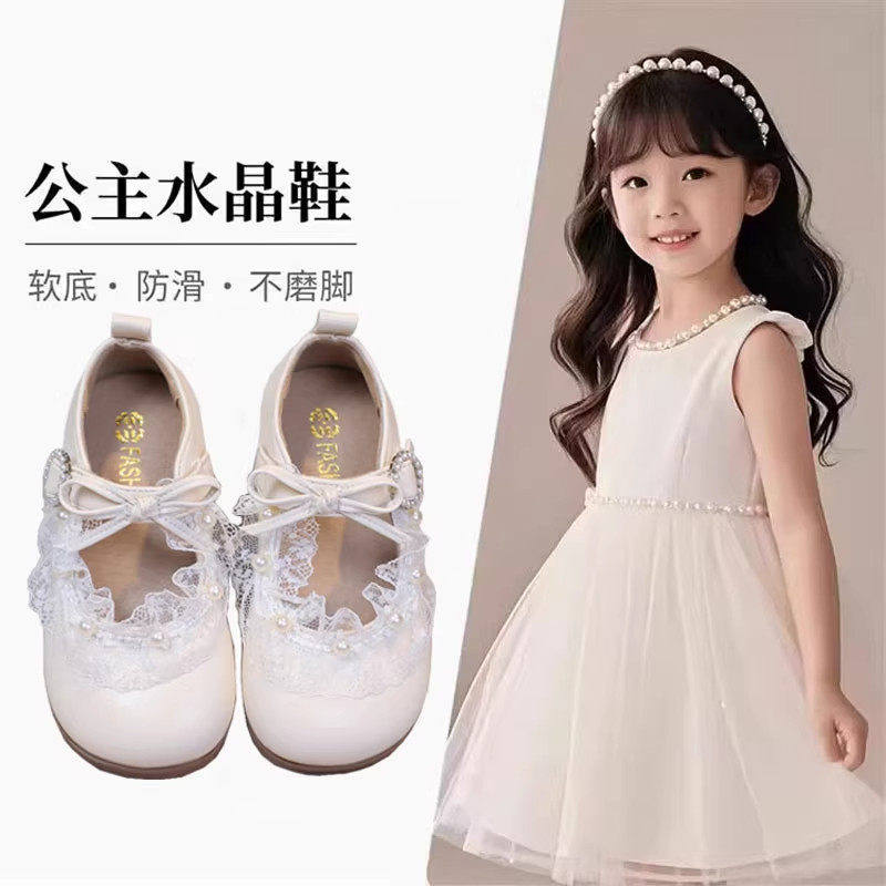 真皮女童公主鞋2026新款儿童春秋软底皮鞋小女孩洋气平底单鞋银色