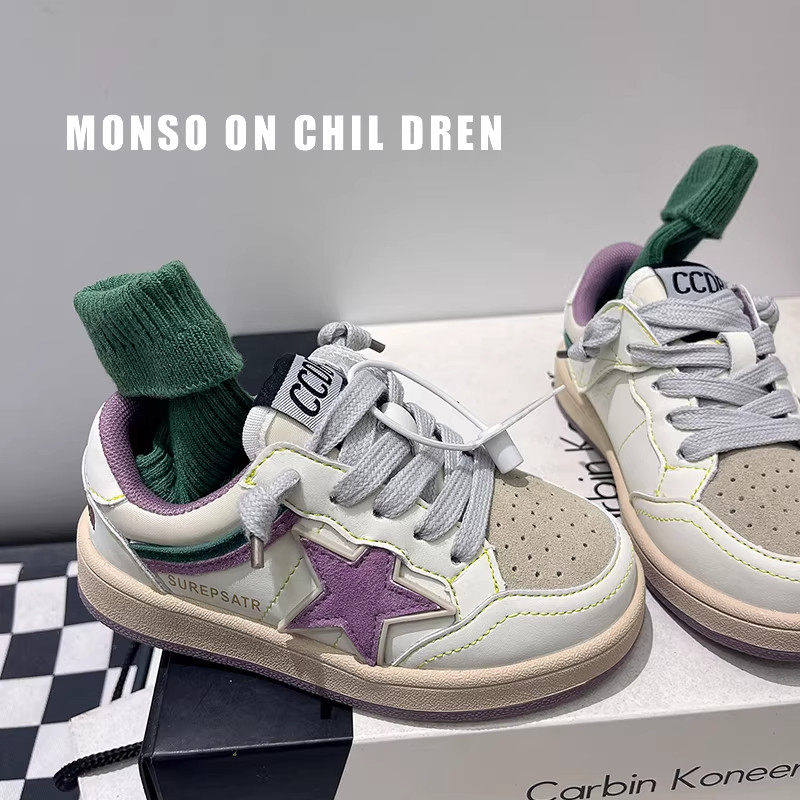 儿童运动鞋2026春季新款男童真皮星星板鞋潮牌女童休闲鞋子星星鞋