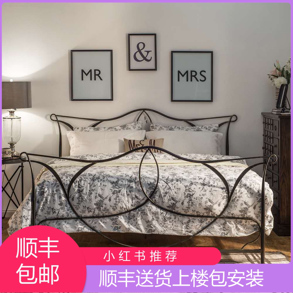 可立特出口铁艺床现代简约双人床黑色复古美式轻奢公寓民宿小户型